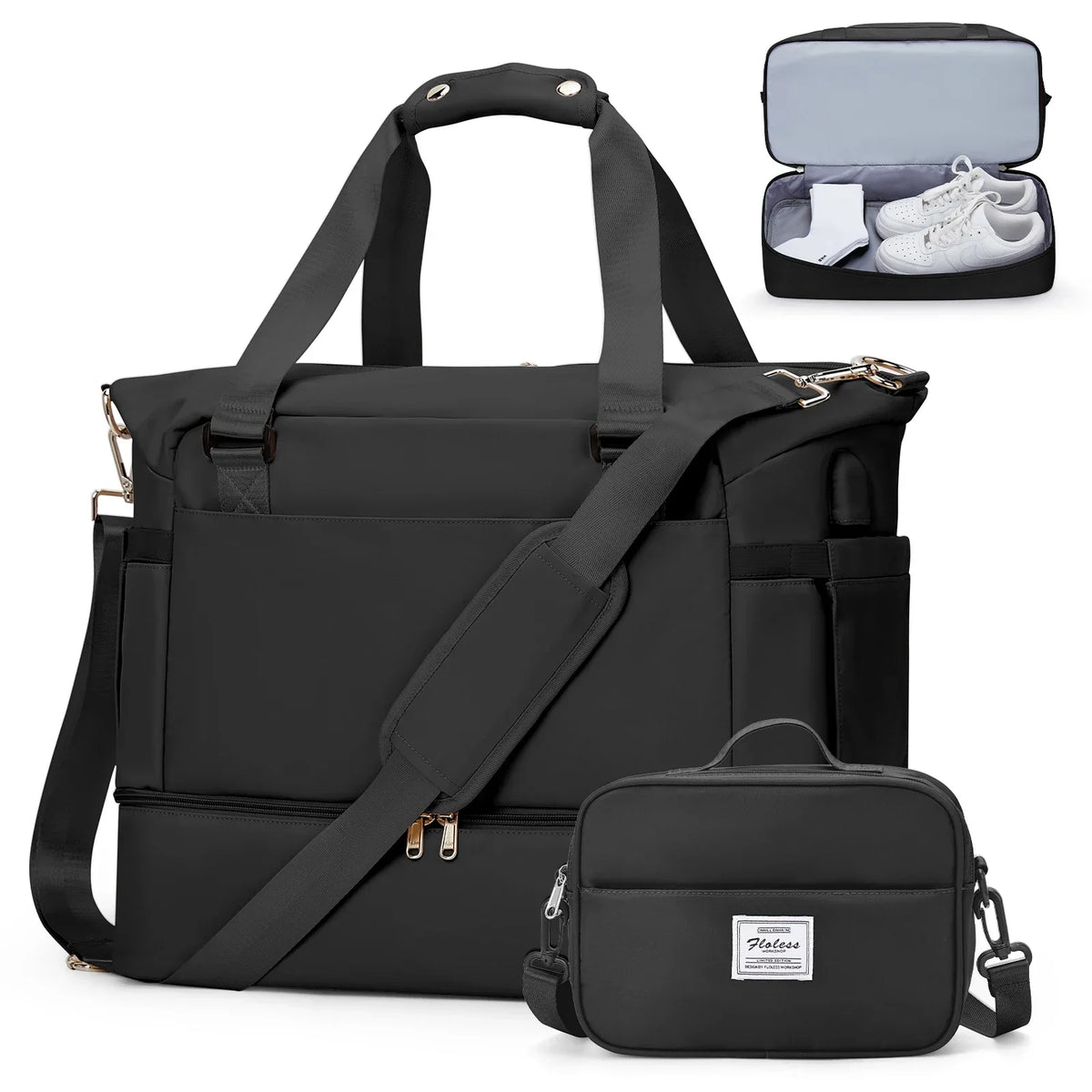 Gym Bag for Women, Large Travel Duffel Bag, Weekender Overnight Bag with Wet Pocket and Shoes Compartment for Travel, Gym, Yoga