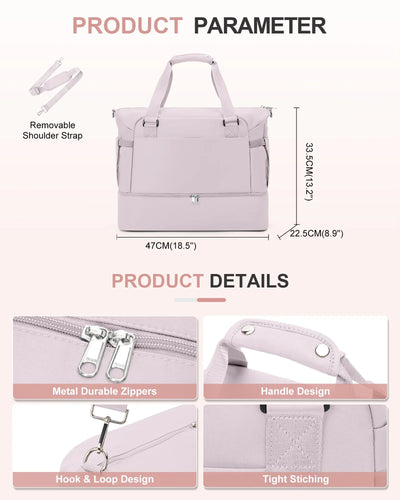 Gym Bag for Women, Large Travel Duffel Bag, Weekender Overnight Bag with Wet Pocket and Shoes Compartment for Travel, Gym, Yoga