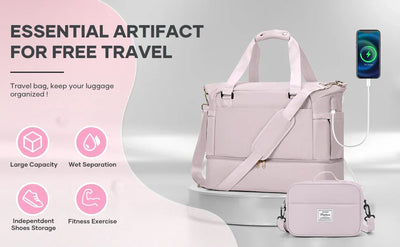Gym Bag for Women, Large Travel Duffel Bag, Weekender Overnight Bag with Wet Pocket and Shoes Compartment for Travel, Gym, Yoga