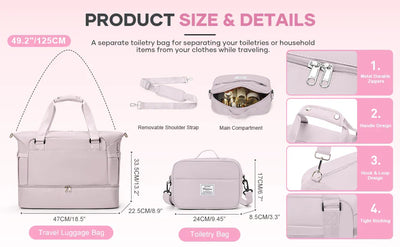 Gym Bag for Women, Large Travel Duffel Bag, Weekender Overnight Bag with Wet Pocket and Shoes Compartment for Travel, Gym, Yoga