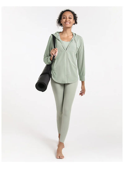 Summer Women Sport Jacket Thin Loose Zipper Yoga Coat Sun-Protective Clothes Top Fitness Running Hoodies Gym Workout Sweatshirts
