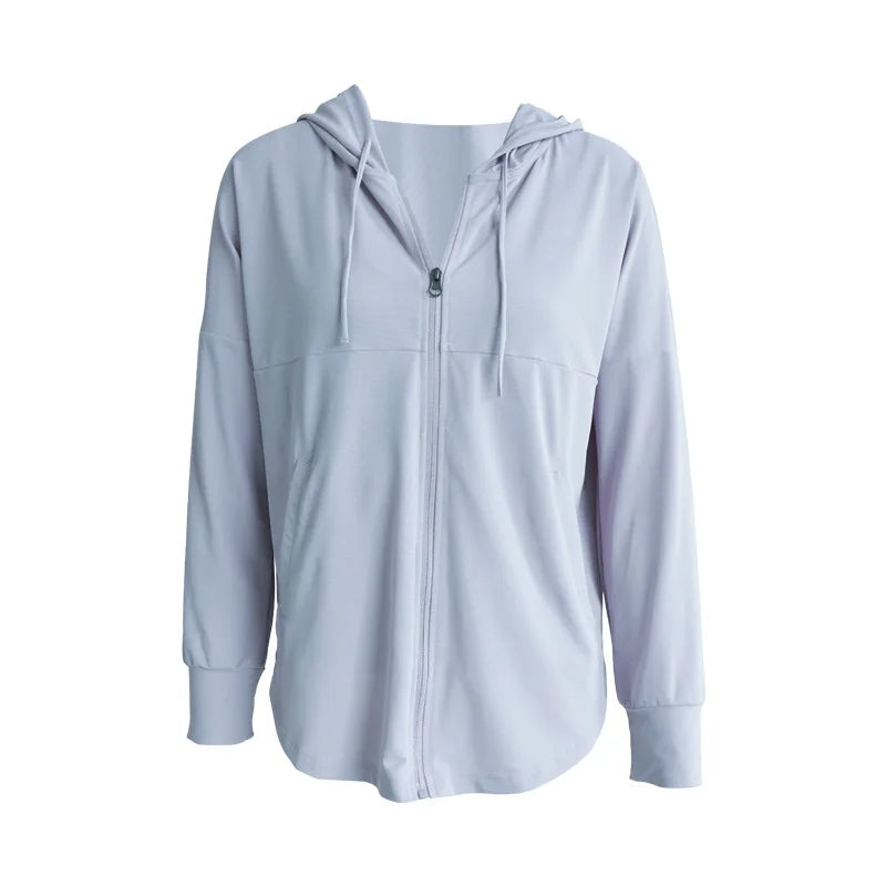 Summer Women Sport Jacket Thin Loose Zipper Yoga Coat Sun-Protective Clothes Top Fitness Running Hoodies Gym Workout Sweatshirts