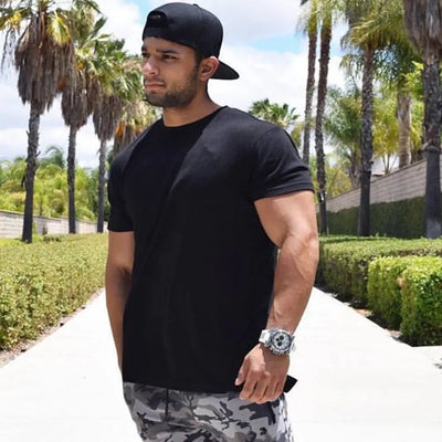Men's Gym tshirt Men Running Sport T-shirt Fitness Bodybuilding Cotton Slim Tee shirt Tops Summer Male Jogging Training Clothing