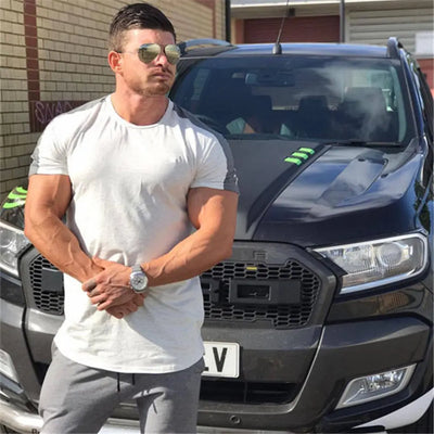 Men's Gym tshirt Men Running Sport T-shirt Fitness Bodybuilding Cotton Slim Tee shirt Tops Summer Male Jogging Training Clothing