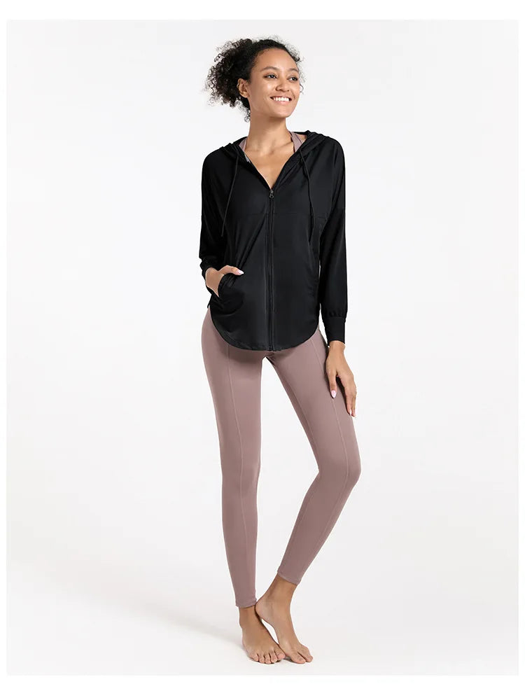 Summer Women Sport Jacket Thin Loose Zipper Yoga Coat Sun-Protective Clothes Top Fitness Running Hoodies Gym Workout Sweatshirts