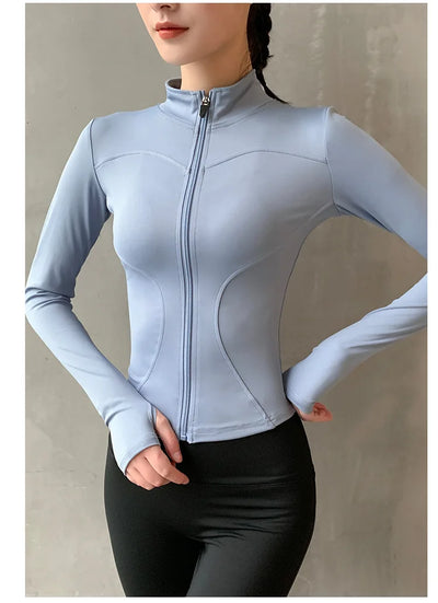 2024 Women Sport Jacket Zipper Yoga Coat Clothes Quick Dry Fitness Jacket Running Hoodies Thumb Hole Sportwear Gym Workout Top