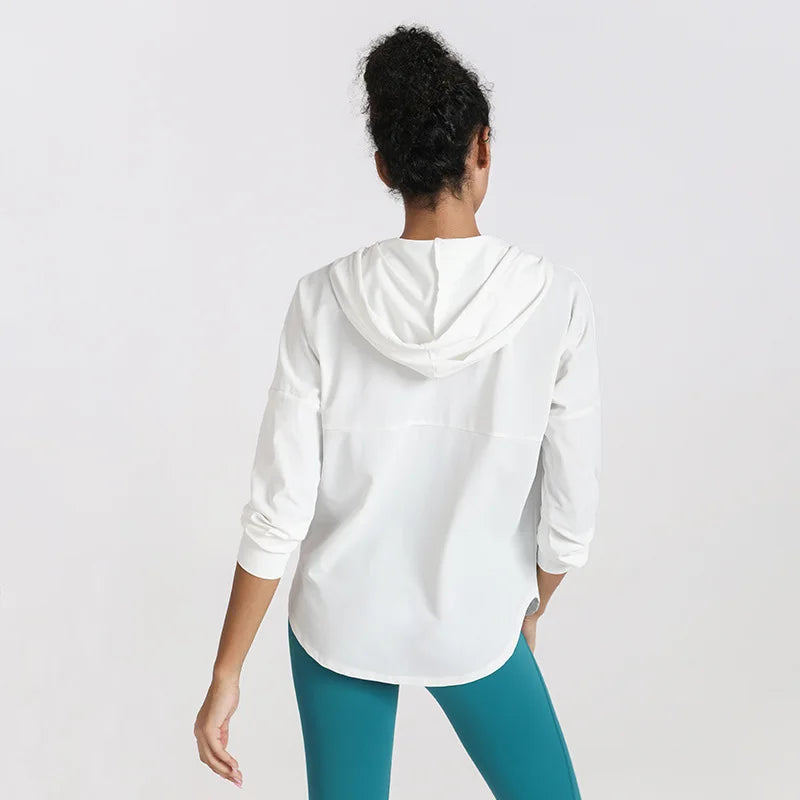 Summer Women Sport Jacket Thin Loose Zipper Yoga Coat Sun-Protective Clothes Top Fitness Running Hoodies Gym Workout Sweatshirts