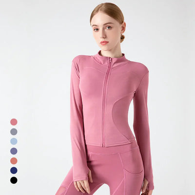 2025 Women Sport Jacket Zipper Yoga Coat Clothes Quick Dry Fitness Jacket Running Hoodies Thumb Hole Sportwear Gym Workout Top ﻿