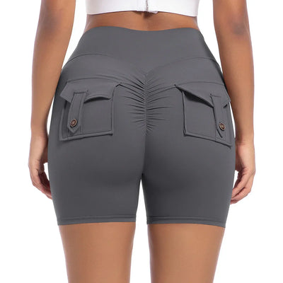 Womens Workout Shorts with Pockets Scrunch Butt Gym Biker Shorts High Waisted Booty Cargo Pants Yoga Running Leggings Activewear