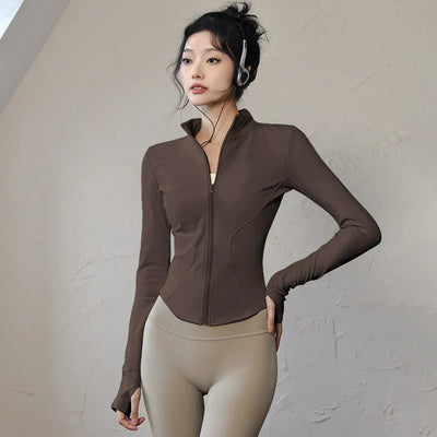 Long Sleeve Sports Jacket Women Zip Fitness Yoga Shirt Winter Warm Gym Top Activewear Running Coats Workout Clothes For Cycling