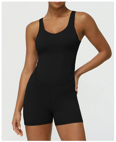 Women Fitness Jumpsuit Sleeveless Shorts Set Tank Top Yoga Gym Activewear Training Running Jumpsuit