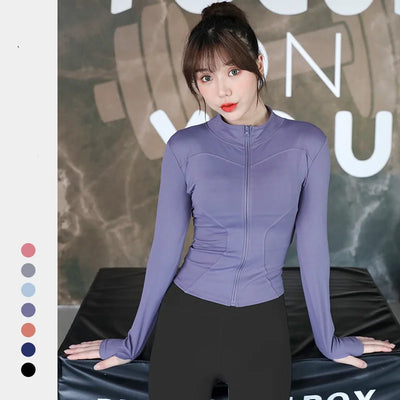 2025 Women Sport Jacket Zipper Yoga Coat Clothes Quick Dry Fitness Jacket Running Hoodies Thumb Hole Sportwear Gym Workout Top ﻿
