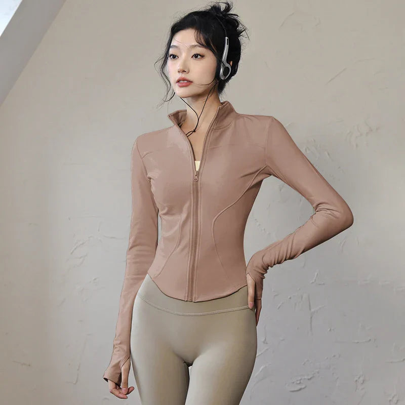 Long Sleeve Sports Jacket Women Zip Fitness Yoga Shirt Winter Warm Gym Top Activewear Running Coats Workout Clothes For Cycling