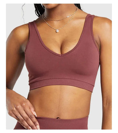 Sports Bra  Seamless Halter Neck Strap Bra Open Back Fitness Yoga Top Bras Support Women Workout Gym Crop Top