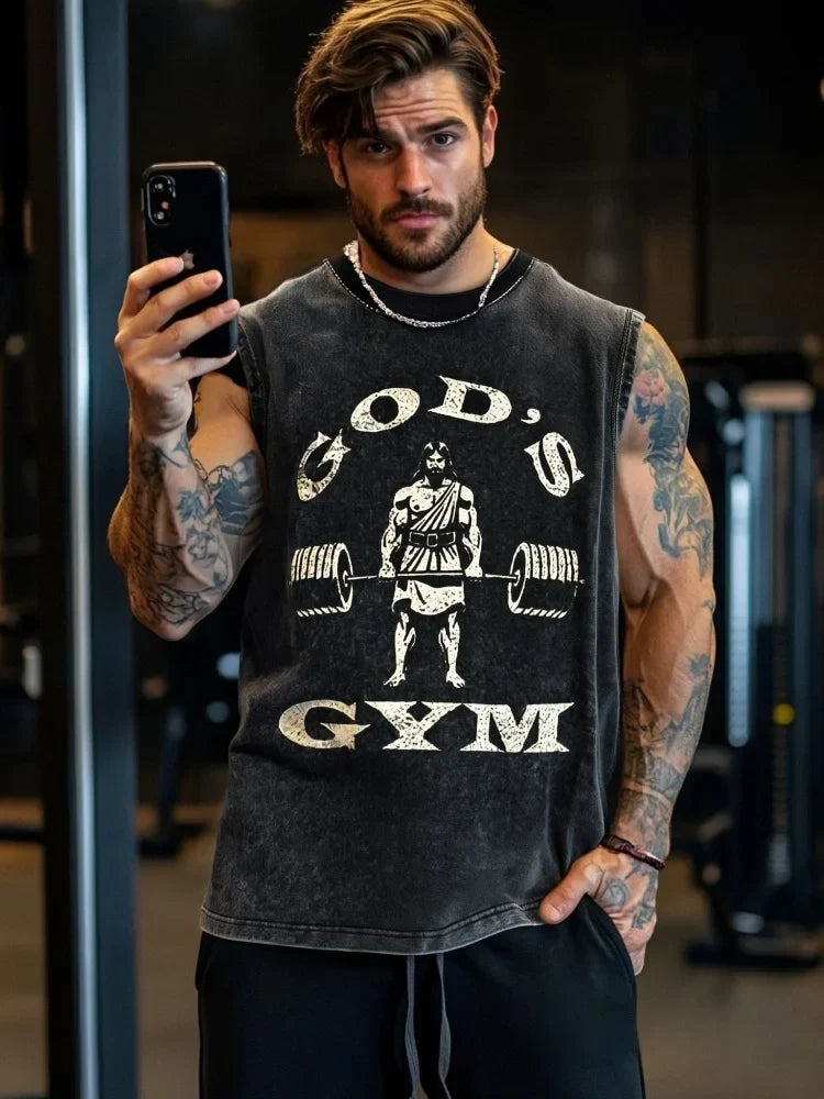 Men's Washed Tank Top Summer Running Exercise Fitness Training Vest For Men Braces T-shirtBreathable Gym Athletic Tees Oversized