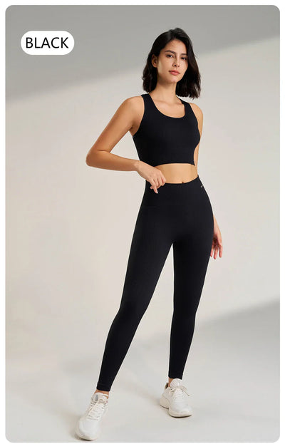 Women's Fitness High Waisted Skinny Sportswear Fitness Pants Bra Tops High Waisted Leggings Athletic Suit 2 Piece Yoga Wear