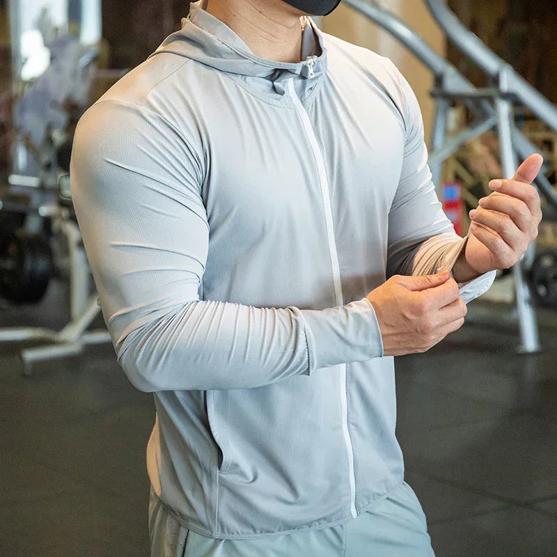 2025 High Quality Nylon Sport Coat Mens Gym Fitness Hoodies Outdoor Workout Tops Hooded Training Running Zipped Jacket Clothes