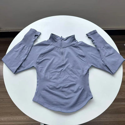Half Zippy Jacket Women Running Long Sleeves Gym Coats Sports Shirts Gym Fitness Workout Pilates Clothes
