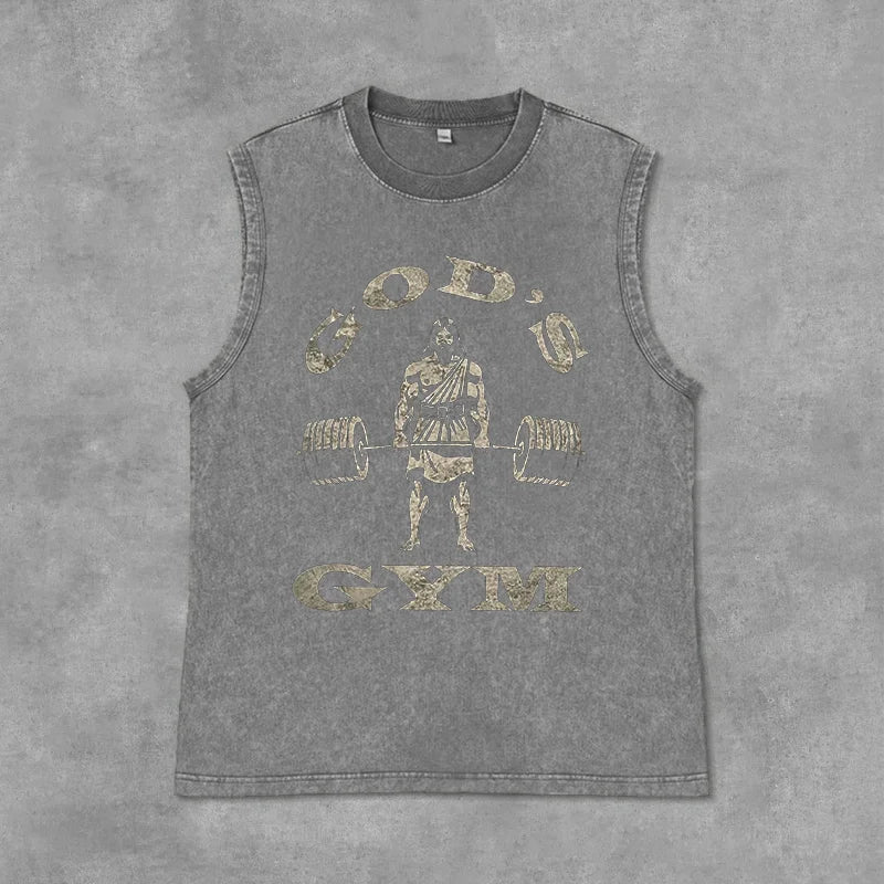 Men's Washed Tank Top Summer Running Exercise Fitness Training Vest For Men Braces T-shirtBreathable Gym Athletic Tees Oversized