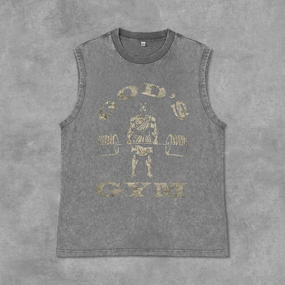 Men's Washed Tank Top Summer Running Exercise Fitness Training Vest For Men Braces T-shirtBreathable Gym Athletic Tees Oversized