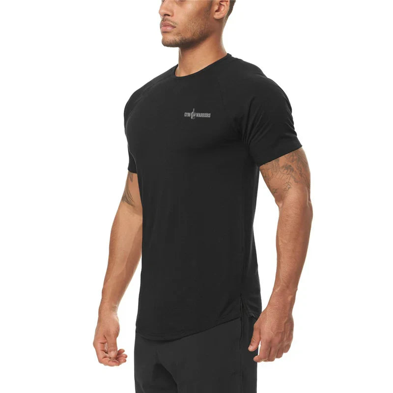 Gym Fitness Bodybuilding Muscle T-shirts Mens Fashion Hip Hop Slim Fit Sport Clothing Summer Quick Dry Breathable Sport Shirts
