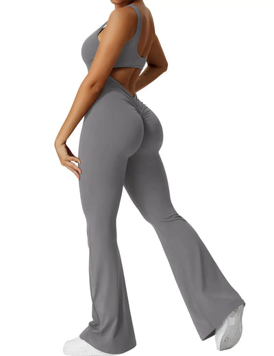 Women Gym Set Training Yoga Suit Sportswear Sports Jumpsuit Fitness Rompers Stretch Female High Waist  Seamless Flare Pants
