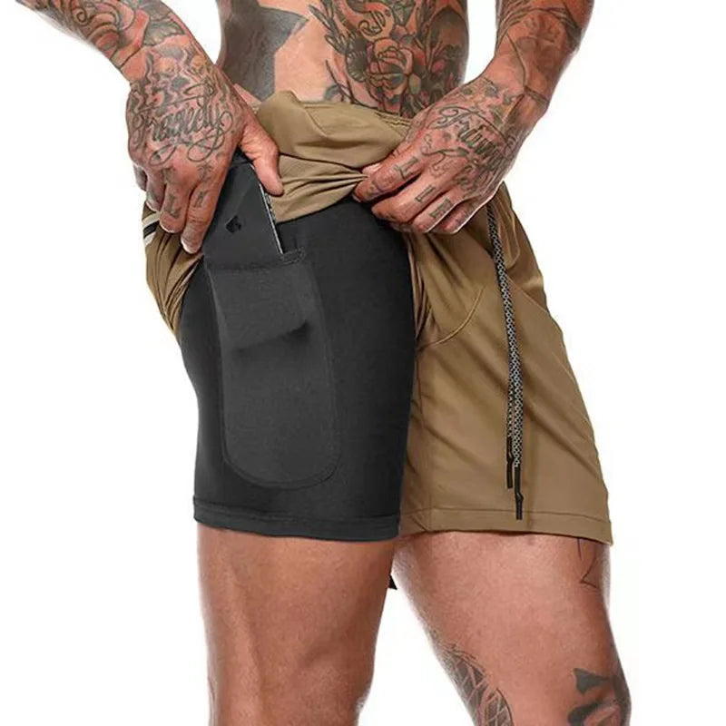2025 Men Running Shorts New 2 In 1 Double-deck Sport Shorts Gym Fitness Short Pants Training Jogging Bottom Men's Clothing