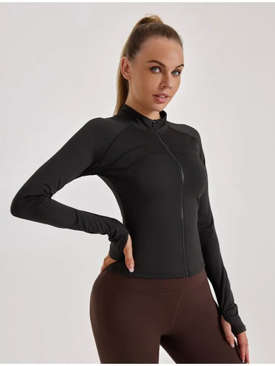 Women Zip Fitness Clothes Long Sleeve Solid Color Sports Jacket Gym Clothes Woman Yoga Shirt Quick Dry Top Sunscreen Sportswear