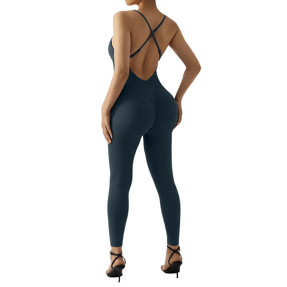 Jumpsuit Women One-piece Outfit  Sleeveless Square Neck  Bodysuit  Casual Streetwear Playsuits Sport Fitness Jumpsuit Women
