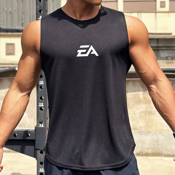 Mens Running Sleeveless Sport Tank Tops Gym Bodybuilding Fitness Workout Muscle Vests Mesh Cool Breathable Quick Dry T-Shirts