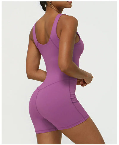 Women Fitness Jumpsuit Sleeveless Shorts Set Tank Top Yoga Gym Activewear Training Running Jumpsuit