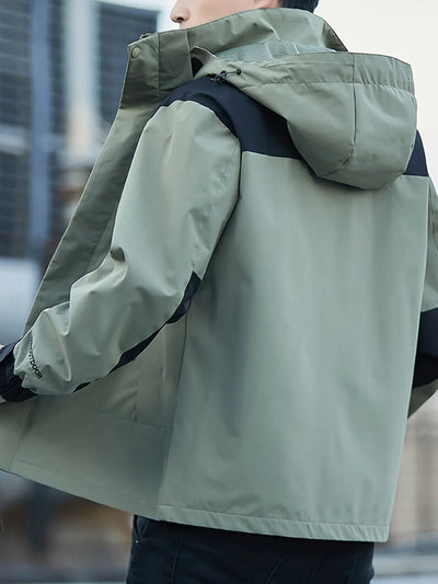 Men's Casual Hooded Jacket, Outdoor Sports Pilot Style, Lightweight Water-Resistant, Windproof, Scratch-Resistant, Breathable