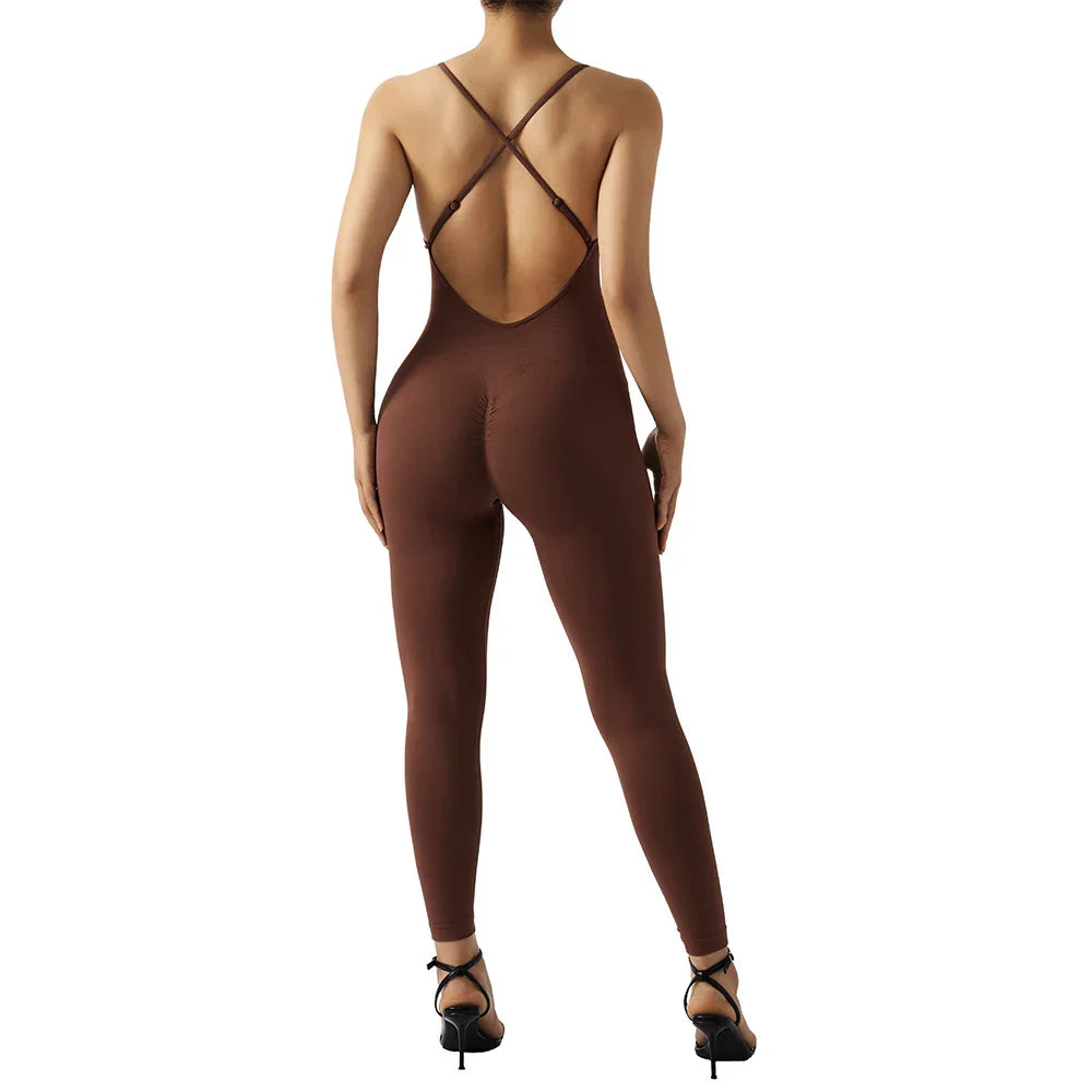 Jumpsuit Women One-piece Outfit  Sleeveless Square Neck  Bodysuit  Casual Streetwear Playsuits Sport Fitness Jumpsuit Women
