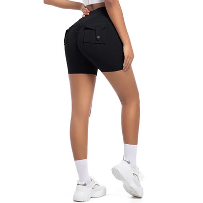 Womens Workout Shorts with Pockets Scrunch Butt Gym Biker Shorts High Waisted Booty Cargo Pants Yoga Running Leggings Activewear