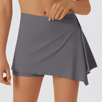 Women Gym Sports Shorts With Skirts Wrap Cover Chinlon Yoga Running Fitness Modern Dance Ballet Two Side Pockets Skorts