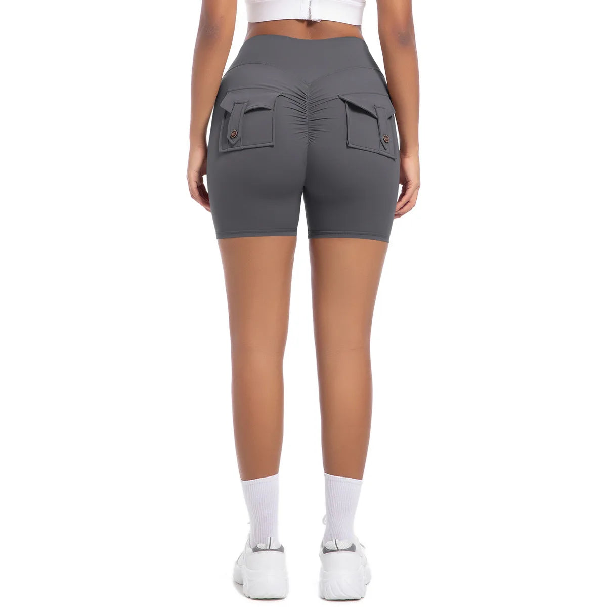 Womens Workout Shorts with Pockets Scrunch Butt Gym Biker Shorts High Waisted Booty Cargo Pants Yoga Running Leggings Activewear