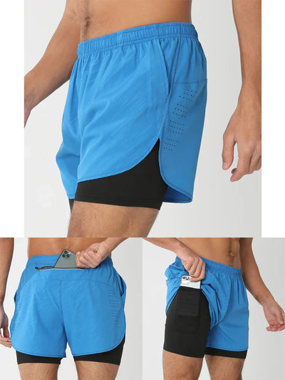 2025New Men Running Shorts Gym Sports Shorts 2 In 1 Quick Dry Workout Training Gym Fitness Jogging Short Pants Summer Men Shorts