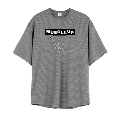 Men's Running T-Shirts Oversized Fitness Half Sleeve T Shirt Summer Gym Muscle Up Mesh Quick Dry Breathable Loose Sport Clothing