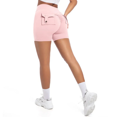 Womens Workout Shorts with Pockets Scrunch Butt Gym Biker Shorts High Waisted Booty Cargo Pants Yoga Running Leggings Activewear
