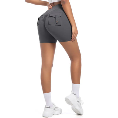 Womens Workout Shorts with Pockets Scrunch Butt Gym Biker Shorts High Waisted Booty Cargo Pants Yoga Running Leggings Activewear