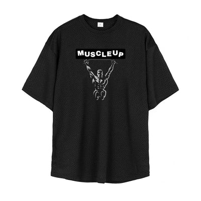 Men's Running T-Shirts Oversized Fitness Half Sleeve T Shirt Summer Gym Muscle Up Mesh Quick Dry Breathable Loose Sport Clothing