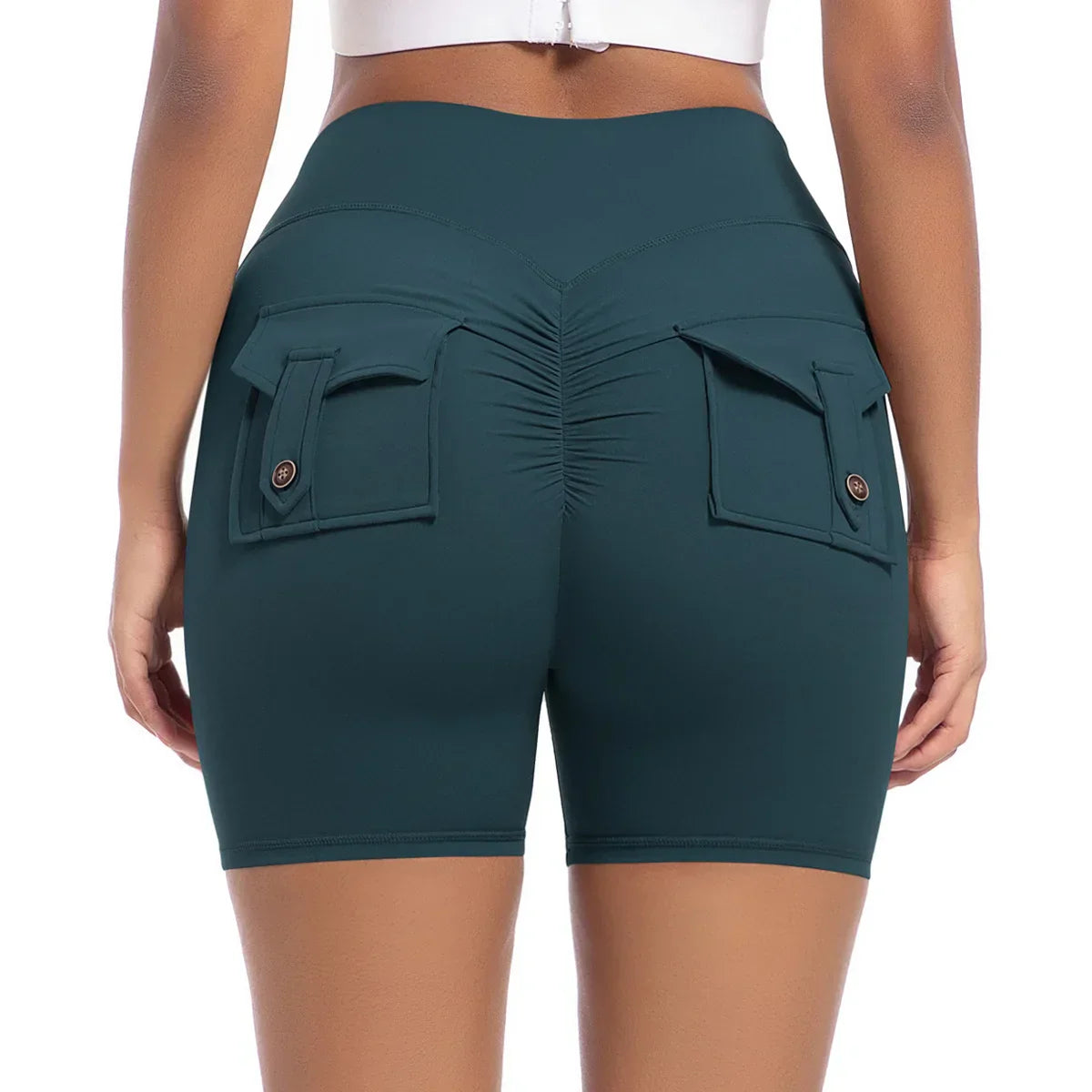 Womens Workout Shorts with Pockets Scrunch Butt Gym Biker Shorts High Waisted Booty Cargo Pants Yoga Running Leggings Activewear