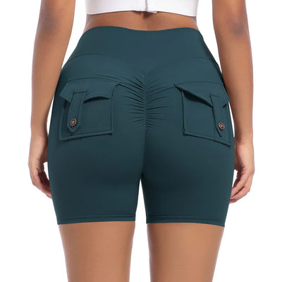 Womens Workout Shorts with Pockets Scrunch Butt Gym Biker Shorts High Waisted Booty Cargo Pants Yoga Running Leggings Activewear