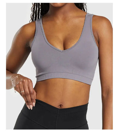 Sports Bra  Seamless Halter Neck Strap Bra Open Back Fitness Yoga Top Bras Support Women Workout Gym Crop Top