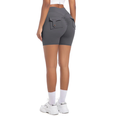Womens Workout Shorts with Pockets Scrunch Butt Gym Biker Shorts High Waisted Booty Cargo Pants Yoga Running Leggings Activewear