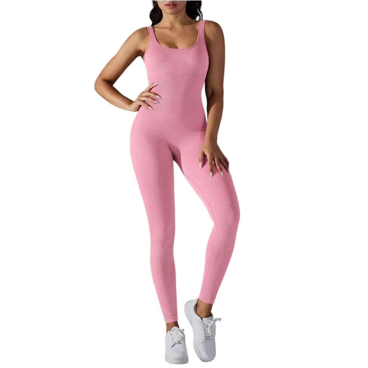 Women's Fitness seamless jumpsuit Solid Color Sports Jumpsuit Fitness Yoga Suit Jumpsuit Set Summer Ribbed Shapewear