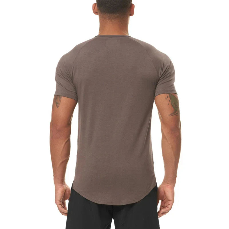 Gym Fitness Bodybuilding Muscle T-shirts Mens Fashion Hip Hop Slim Fit Sport Clothing Summer Quick Dry Breathable Sport Shirts