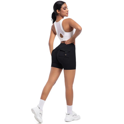 Womens Workout Shorts with Pockets Scrunch Butt Gym Biker Shorts High Waisted Booty Cargo Pants Yoga Running Leggings Activewear