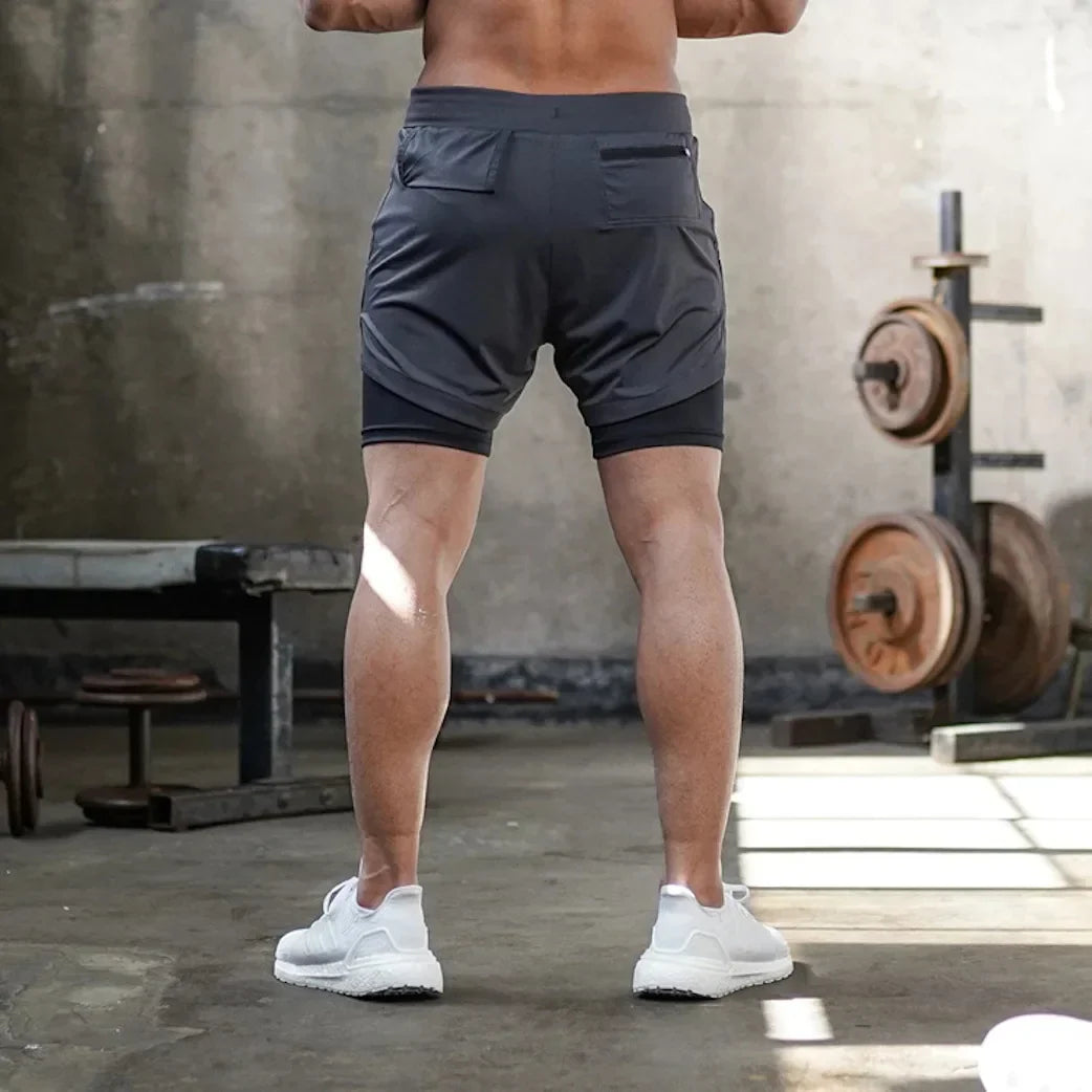2025New Men Running Shorts Gym Sports Shorts 2 In 1 Quick Dry Workout Training Gym Fitness Jogging Short Pants Summer Men Shorts