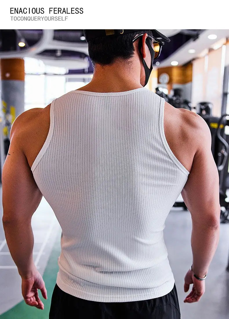 Men's Fitness Jogging Cycling Hiking Gym Muscle Compression Shirt - Training Tank Top with Quick-Dry,High-Elasticity Material